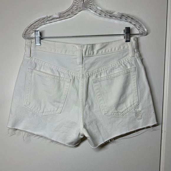 Free People Sofia Distressed White Denim Button Fly Raw Hem Shorts Size 28 - Picture 8 of 15